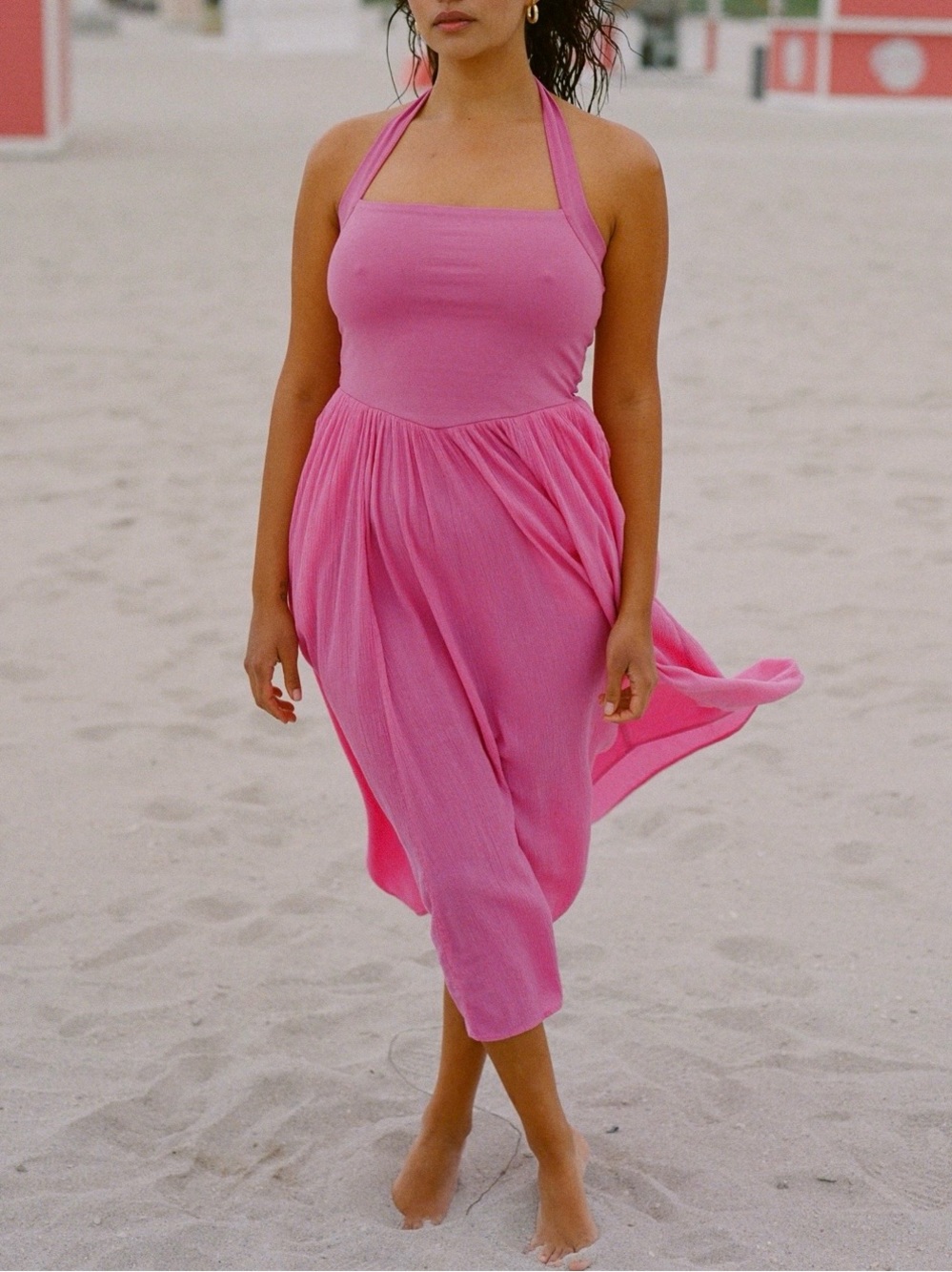 NWT aerie At The Barre Halter Dress Pink Purple Midi size Large